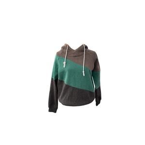 Y2K Colorblock Hoodie Soft Cozy Sweatshirt Womens Med Asymmetrical Neckline RARE